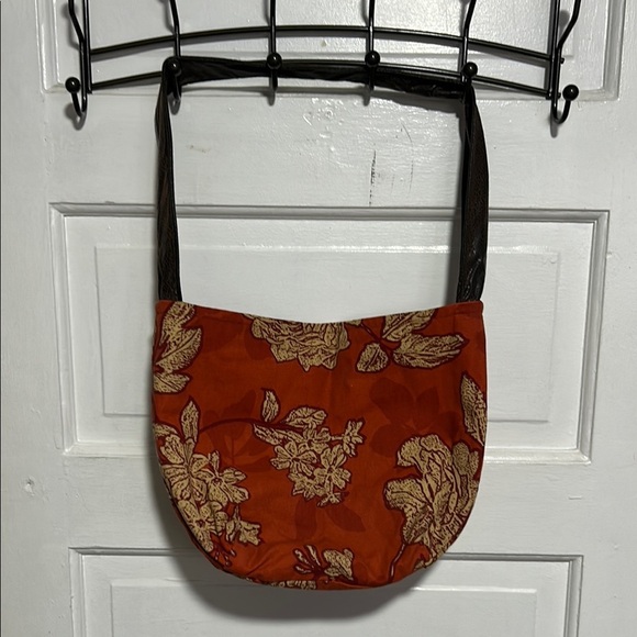 Artisanal Orange and Brown Shoulder Bags with Floral Embroidery - Picture 1 of 9